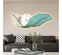 Large Feather Wall Clocks for Living Room Decor, Backlight Nightlight Feather Wall Art, 3D Resin Large Wings Wall Art Wall Sculpture Wall Hanging Lamp(39.4'', Orange)