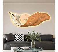 Large Feather Wall Clocks for Living Room Decor, Backlight Nightlight Feather Wall Art, 3D Resin Large Wings Wall Art Wall Sculpture Wall Hanging Lamp(39.4'', Orange)