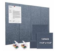 Large Felt Bulletin Board, 12 Pack 30 x 30 cm Pin Notice Board with 60 Pushpins and 72 Safe Removable Adhesive Tabs, Cork Boards Alternative, Felt Wall Tiles for Wall, Home, Office, Dark Grey
