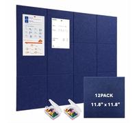 Large Felt Bulletin Board, 12 Pack 30 x 30 cm Pin Notice Board with 60 Pushpins and 72 Safe Removable Adhesive Tabs, Cork Boards Alternative, Felt Wall Tiles for Wall, Home, Office, Navy Blue