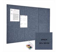 Large Felt Bulletin Board, 6 Pack 30 x 30 cm Dark Grey Pin Notice Board with 30 Pushpins and 36 Safe Removable Adhesive Tabs, Cork Boards Alternative, Felt Wall Tiles for Wall, Home, Office（Dark Grey）