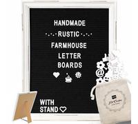 Large Felt Letter Board with Rustic White Wood Farmhouse Vintage Frame and Stand by Felt Creative Home Goods Changeable Message Board Wooden Pegboard 350 White Alphabet, Numbers, Emojis (Black, 12x16)