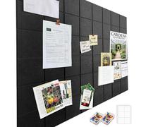 Large Felt Notice Board Self-Adhesive 30 x 30 cm, Pack of 12 Felt Board Memo Boards with 60 Push Pins Bulletin Board Wall Decoration for Office Kitchen, Vision Board Photos Memos Pin Board Black