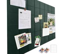 Large Felt Notice Board Self-Adhesive 30 x 30 cm, Pack of 12 Felt Board Memo Boards with 60 Push Pins Bulletin Board Wall Decoration for Office Kitchen, Vision Board Photos Memos Pin Board Dark Green