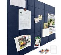 Large Felt Notice Board Self-Adhesive 30 x 30 cm, Pack of 12 Felt Board Memo Boards with 60 Push Pins Bulletin Board Wall Decoration for Office Kitchen, Vision Board Photos Memos Pin Board Dark Blue