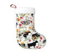 Large Festive Christmas Stocking For Fireplace Hanging, 45cm Holiday Decor Sock With Flannel Cuff, Cattle Farm Sanctuary Personalised Candy Holder Gift Bag For Tree Parties Family, Xmas Decorations