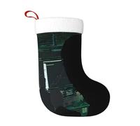 Large Festive Christmas Stocking For Fireplace Hanging, 45cm Holiday Decor Sock With Flannel Cuff, Hacker Attack Personalised Candy Holder Gift Bag For Tree Parties Family, Xmas Decorations