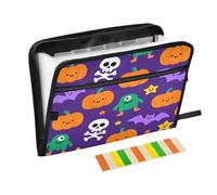 Large File Folders 13 Pockets A4 Letter Size with Zipper Closure for Business Orange Evil Halloween Pumpkin Bat para guardar documentos