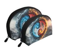 Large Fire and Ice Yin and Yang Tai Chi Wall Hanging Printed Makeup Bags 2-Piece Portable Shell Travel Toiletry Bag