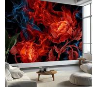 Large Fire Smoke Flowers Mural Wallpaper 350 x 256 cm, Abstract Art Photo Wallpaper, Wall Mural Sticker for Bedroom Living Room Hallway Sofa Backdrop Wall Decor