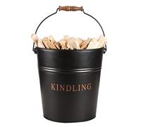 Large Fireside Kindling Basket 17L Wood Scuttle Storage Bucket | Carrying Handle, Text Print Design, Recycled Metal, Firewood Basket, Fireplace Storage
