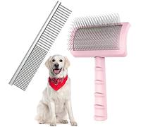 Large Firm Slicker Brush & Pet Comb Value Kit,Extra Long Pin Slicker Brush for Dogs Goldendoodles,Large Dog Pet Grooming Wire Brush and Deshedding,Removes Long and loose Hair & Undercoat ,25mm(1")(Pink)