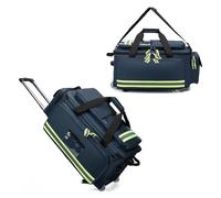 Large First Aid Kit Bag on Wheels - Rolling Medical Backpack with Removable Trolley, Waterproof Organizer Compartments & Reflective Strips for Home, Travel, Camping, Hiking (Red/Blue)(Blue)