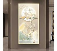 Large Fish Wall Hanging Decor with LED Light, 3D Wall Art with Aluminum Frame, USB Interface Crystal Porcelain Decorative Painting for Home Entrance Bedroom Office(A,50 * 100cm)