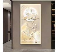 Large Fish Wall Hanging Decor with LED Light, 3D Wall Art with Aluminum Frame, USB Interface Crystal Porcelain Decorative Painting for Home Entrance Bedroom Office(B,50 * 100cm)