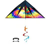 Large Flame Delta Kite, 48x18.5Inch Single Line Colorful Kite with Spiral Tail Beginner with Winding Handle and Line Beach and Outdoor for Audlts Park Games Activities Birthday Gift