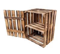 Large Flamed Wooden Storage Box with Shelf | 50 x 40 x 30 cm