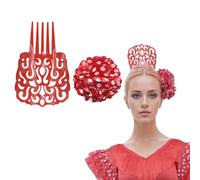 Large Flamenco Comb, Flower Hair Clips for Women, Pack 2 PCS, Accessory Fiesta Sevillian Feria Andalusian Regional Costume Flamenco (RED WHITE, Large)