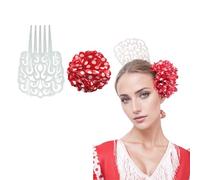 Large Flamenco Comb, Flower Hair Clips for Women, Pack 2 PCS, Sevillian Feria Andalusian Party Accessory, Regional Flamenco Costume (White Red, Large)