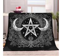 Large Flannel Throw Blanket 130x150 cm, Fluffy and Soft Sherpa Throw Sofa, Mystical Rune Pentagram Cozy Warm Bed Blanket, Black Blanket for Travel
