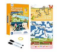 Large Flash Cards for Kids Ages 4+ | Pen Control Dry Erase Maze Tracing Set - Maze Games | Reusable Write & Wipe Puzzle Activity with 2 Markers & Ring - Preschool Learning Toy (30 Cards)