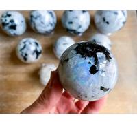 Large Flashy Rainbow Moonstone Sphere Gem Ball Crystal Sphere Carved Crystal Ball - Meditation Balls - Feng Shui Supplies - Wealth Stones and Crystals - Home Office Desk Decor Gemstone 50-60MM