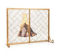Large Flat 2 Doors Fireplace Screen Gate Large Spark Fire Guard Mesh Protector COSTWAY Brown One Size