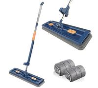 Large Flat Mop for Cleaning Floors, Self Wringing Floor Mop with 2 Reusable Microfiber Pads, 360° Rotatable Cleaning Mop, Wet Dry Dust Mop for All Floors Tile/Marble/Laminate/Wooden