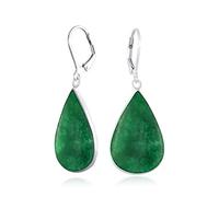 Large Flat Pear Shaped Polished Green Agate Simulated Jade Teardrop Dangle Lever back Earrings For Women Teen .925 Sterling Silver