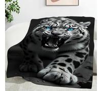 Large Fleece Bed Blanket 220x240 cm, Super Soft Fierce White Tiger Pattern Modern Light Luxury Printed, Cosy Warm Double Queen Size Blanket or Oversized Sofa Throw, Washable
