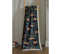 Large Fleece Sherpa Blanket Throw Soft and Warm Fox and Deer Navy Deyongs Mid Navy 140cm x 180cm