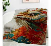 Large Fleece Throw Blanket 50"x60" Super Soft with Lion Dance Design Art Pattern, Big Cosy Flannel Blanket for Couch & Bed, Warm Snuggle Wrap, Washable