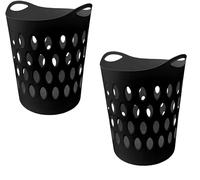 Large Flexi Laundry Basket Flexible Lightweight Plastic Laundry Washing Clothes Storage Hamper Bin Tall Baskets 60 Litre Size Height 54cm x 43cm x 43cm (2, Black)
