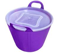 Large FlexiTub with Lid Garden Tub Plastic Storage Container for Home, Washing, Toys, Garden Waste and Mixing Bucket - Purple - 42L