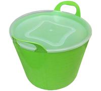 Large FlexiTub with Lid Garden Tub Plastic Storage Container for Home, Washing, Toys, Garden Waste and Mixing Bucket - Green 42L