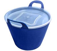 Large FlexiTub with Lid Garden Tub Plastic Storage Container for Home, Washing, Toys, Garden Waste and Mixing Bucket - Blue 42L