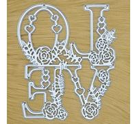 Large Floral 'Love' Metal Cutting Die with Hearts, Stencil, Valentines, Wedding, Family, Friends, Card Making, Scrapbooking, Paper Crafts, 12.4 cm x 10.5 cm Die Size I3
