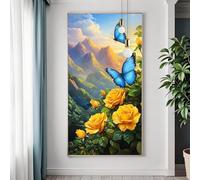 Large Flower Diamond Art Kits Adults, 5D Diamond Painting Butterfly Crystal Art Kits for Adults Beginner, DIY Square Full Drill Gem Painting Canvas Arts and Crafts for Room Decor Gifts 50x100 cm C-5