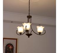 Large Flower Mid Century Milk Glass Chandelier Foyer Oil Rubbed Bronze Rustic Farmhouse Ceiling Pendant Light for Bedroom Living Dining Room Kitchen Island