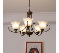 Large Flower Mid Century Milk Glass Chandelier Foyer Oil Rubbed Bronze Rustic Farmhouse Ceiling Pendant Light for Bedroom Living Dining Room Kitchen Island