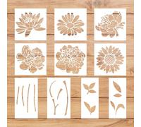 Large Flower Stencils Craft Templates - 10 Pcs Drawing Flower Stencil Sunflower Peony Designs Reusable Spray Paint Wall Stencils for Painting Decals for Wood Window Walls Fabric Fence DIY Art Decor