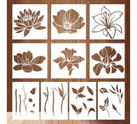 Large Flower Stencils Craft Templates - 10 Pcs Giant Drawing Flower Stencil Reusable Square Wall Stencils for Painting Floral Decals for Wood Window Walls Fabric Home Canvas DIY Art Decor(10"X14")