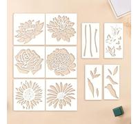 Large Flower Stencils for Painting - 10 Pieces Reusable Flower Stencils | Drawing Templates of Flower Leaves | Creative Nature Flower Stencils | Plant Flower Template for Painting