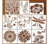 Large Flower Stencils for Walls 11.8inch Hummingbird Dragonfly Stencil Reusable Daisy Sunflower Tree Vine Stencils for Painting on Wood Fence Wall Furniture Fabrics DIY Decor