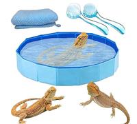 Large Foldable Bearded Dragon Bathtub with 2Pcs Reptile Bath Brush and 1Pcs Lizard Towel, Dragon Swimming Pool