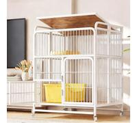 Large Foldable Cat Condo with Wheels, Metal Wood Cat Cage Indoor Outdoor, Includes Litter Box & Hammock, Multi-Level Playhouse for Cats Small Pets, Easy Assembly