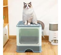 Large Foldable Cat Litter Box featuring an Enclosed Drawer & Lidded Top Entry Toilet for Cats - Anti-Splash Design with Plastic Scoop, Easy to Clean, Odorless Kitty Toilet (Green),51 x 41 x 38 cm