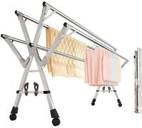 Large Foldable Clothes Drying Rack with 5 Extendable Rods Universal Wheels Windproof Hooks & Shoe Rack Heavy Duty Airer for Indoor/Outdoor Use (240cm)