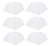 Large Foldable Food Cover Tent 6pcs with Mesh Dome for Outdoor Dining | Stainless Steel Frame, White Lace Skirt, Barrier for Fruit Bowls and Dessert Trays at Pool Parties