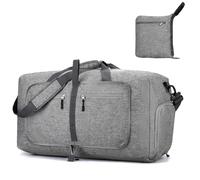 Large Foldable Travel Duffle Bag 65L 24.8" with Shoe Compartment Holdall Lightweight Weekend Overlight Luggage Bags Hold All Tote Cabin Bag for Men & Women Traveling Trip Gym Sports Organizer (Grey)